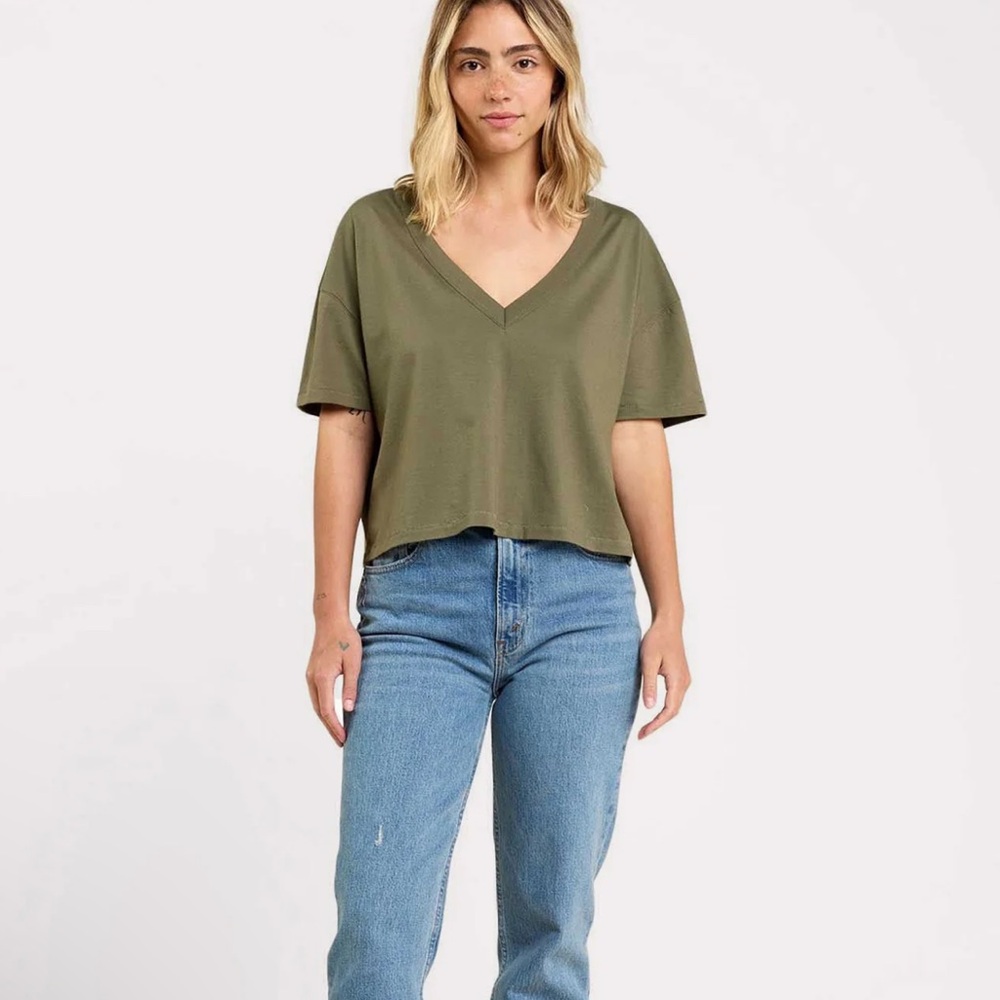 Nuuds Olive Green Boxy V-Neck Tee